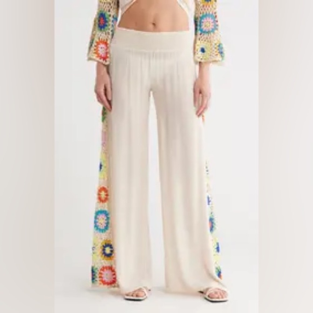 NWT / ELAN Crochet Panel Wide Leg Pants Size L